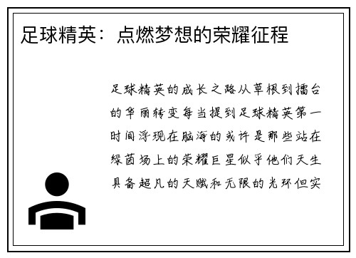 足球精英：点燃梦想的荣耀征程